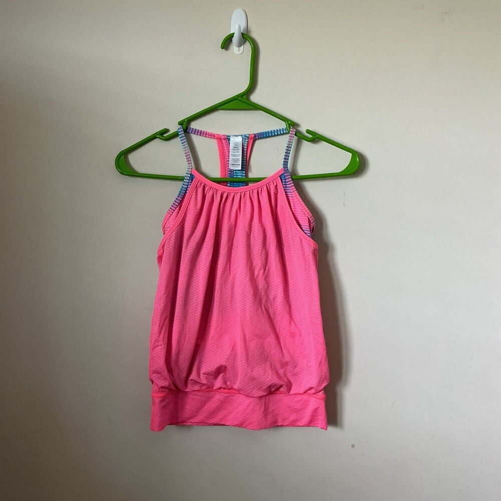 Ivivva by Lululemon Girls Size 8 Tank Top Pink Blue 2 Layer Sleeveless Athletic